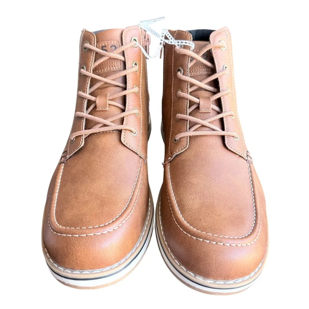 B-52 by Bullboxer Mens Cognac Brown Moc Toe Lace Up Side Zip Boots Size 11 NEW‎